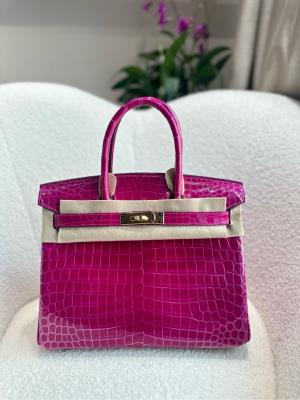 wholesale quality hermes birkin 30 shinny alligator j5 rose scheherazade